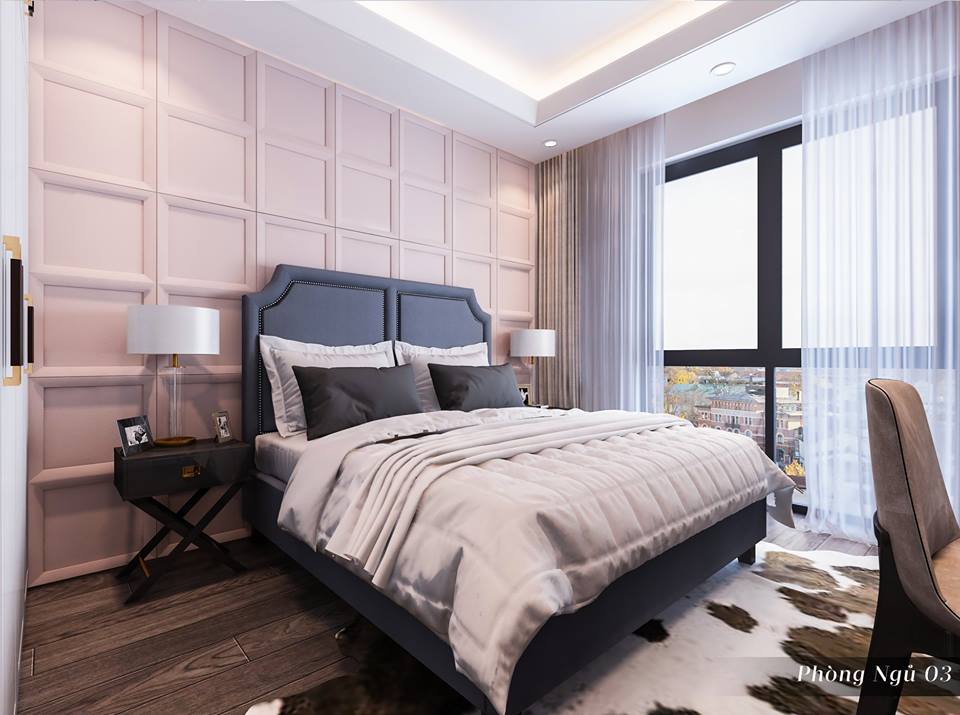 Mẫu phòng ngủ đẹp với thiết kế sang trọng với gam màu tương phản